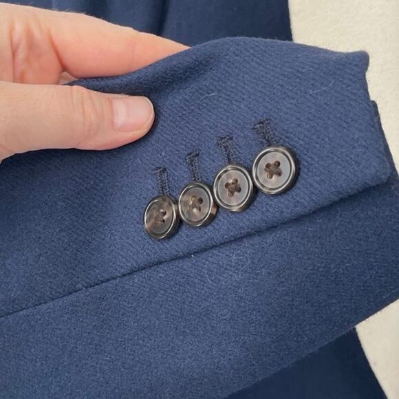 J. Crew Navy Blue Topcoat with White Contrast Lapel in Double Serge Wool size 2 - Picture 8 of 13